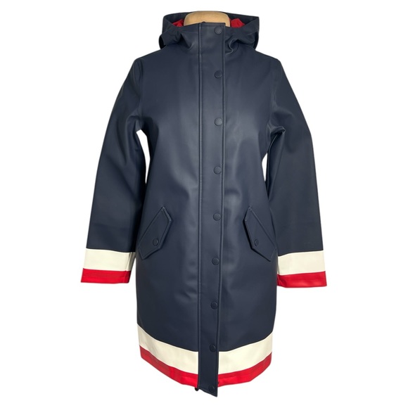 BODEN Morris Waterproof Mac insulated rain coat NAVY RED WHITE SIZE US 6 UK 10 - Picture 6 of 13